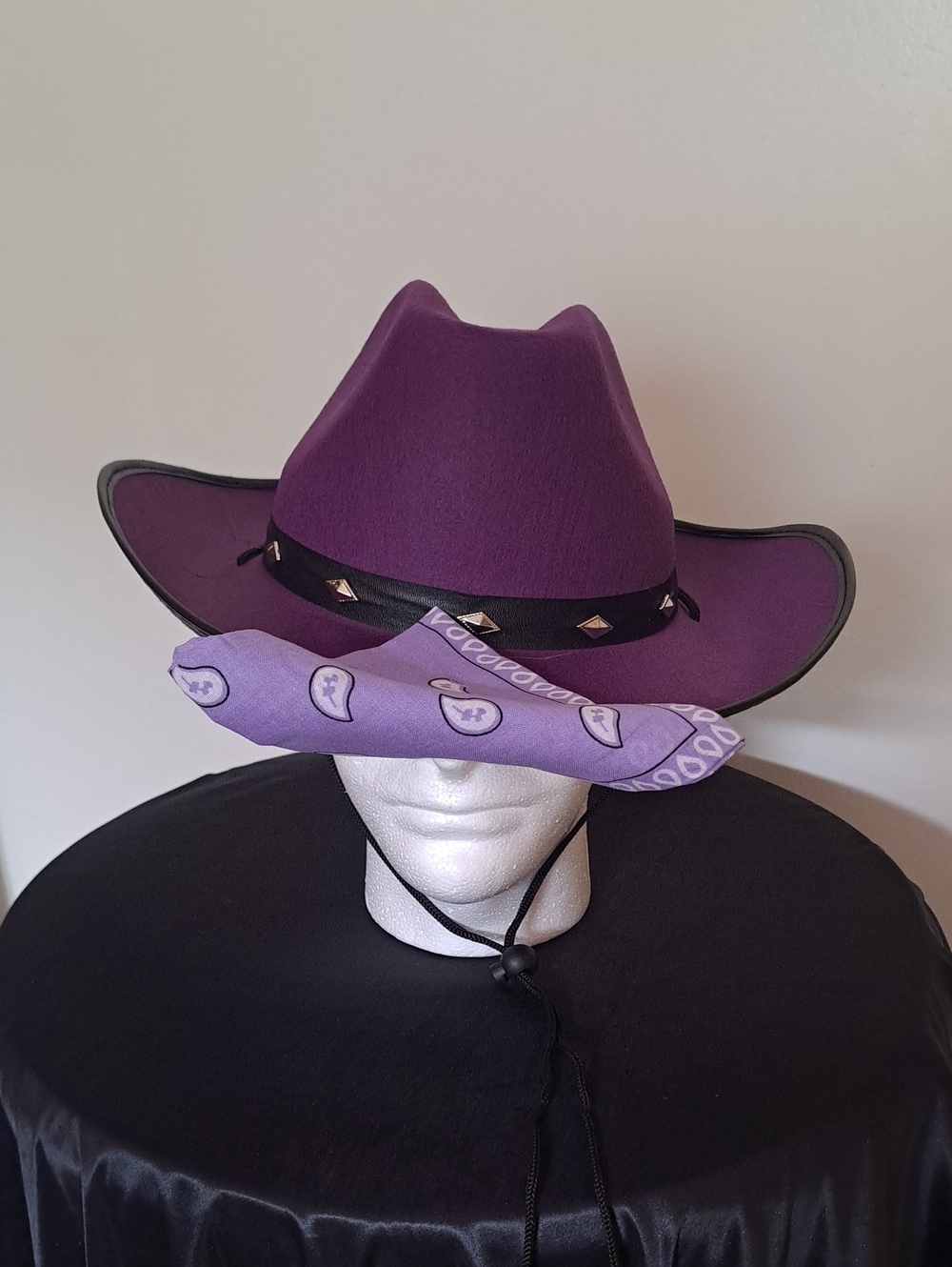 Cosmic Chameleon Purple Western Cowboy Hat with Metal Studs  Bandana Accent